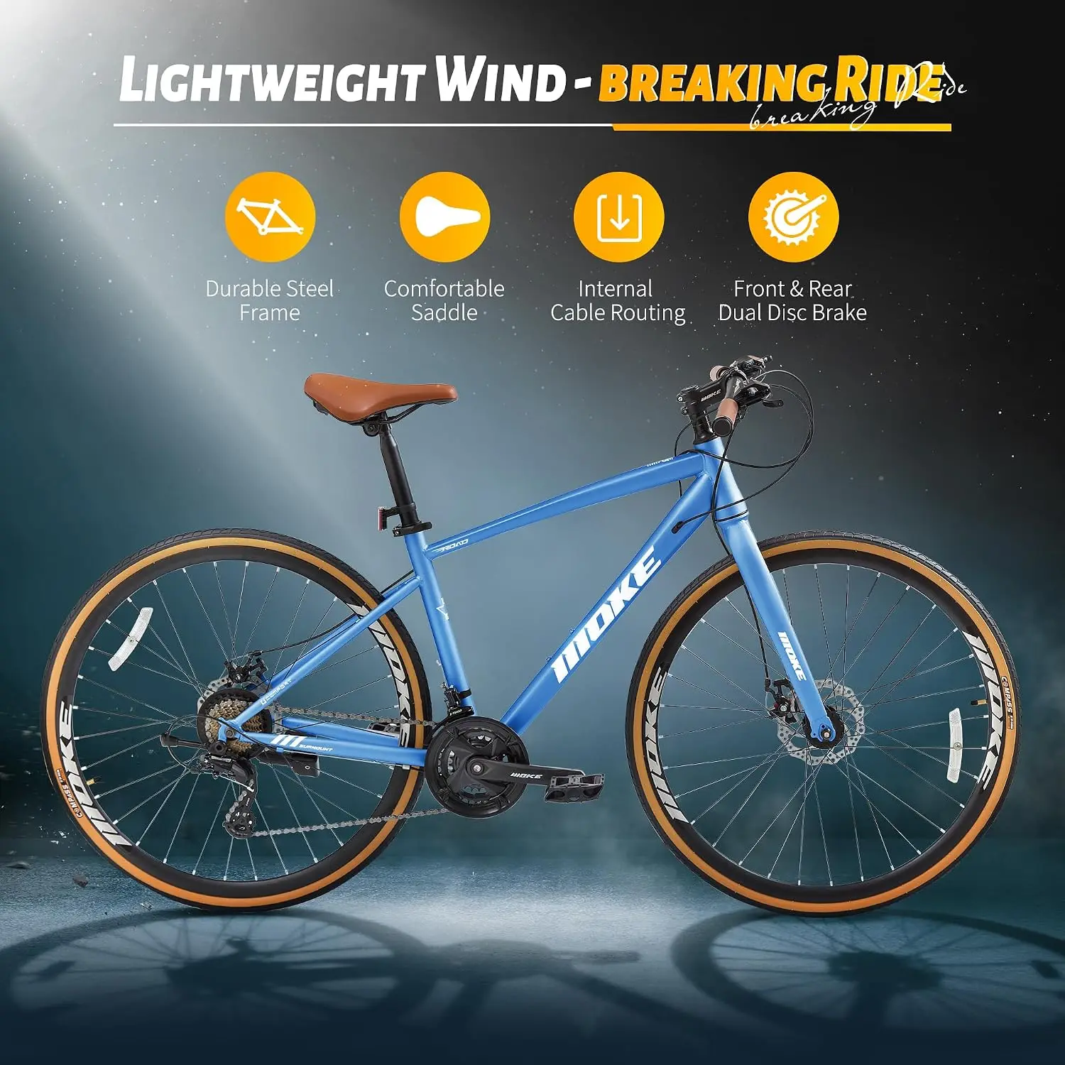 Hybrid Bike, 24-Speed 700C Wheel Hybrid Bicycle with Dual Disc Brakes, Trigger Shifting, Internal Wiring Frame, Lightweight City