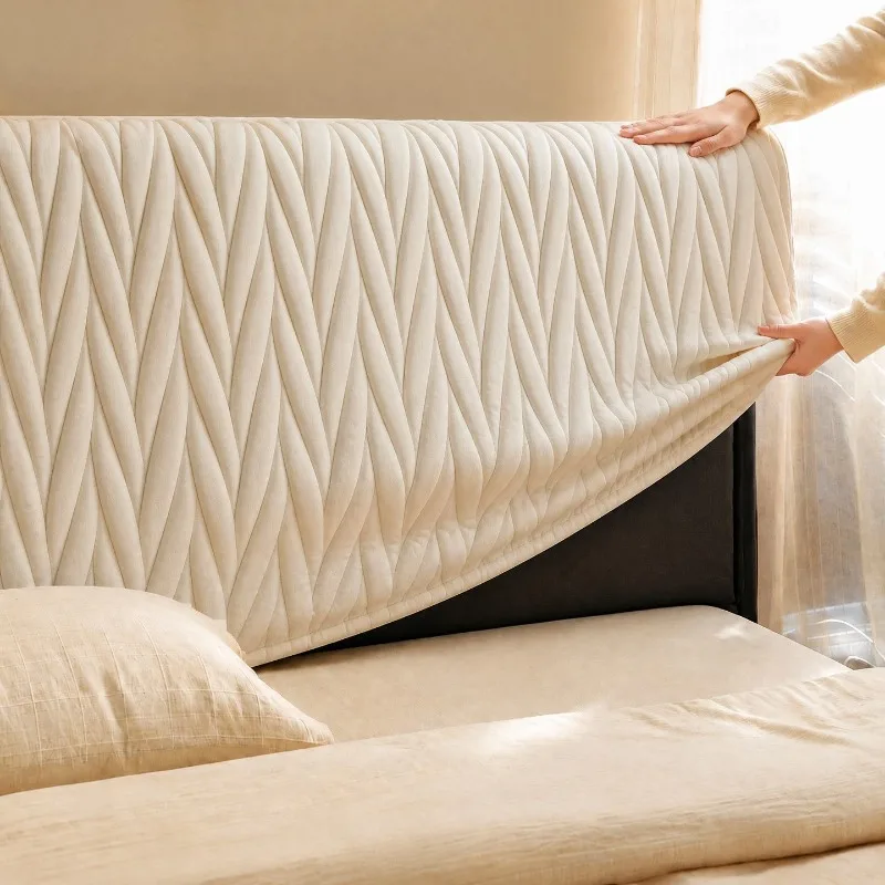 1 Piece of Cotton-Padded Headboard Cover Fully Enclosed Impact-Resistant Headboard Protector with Milk-Velvet Dust Cover