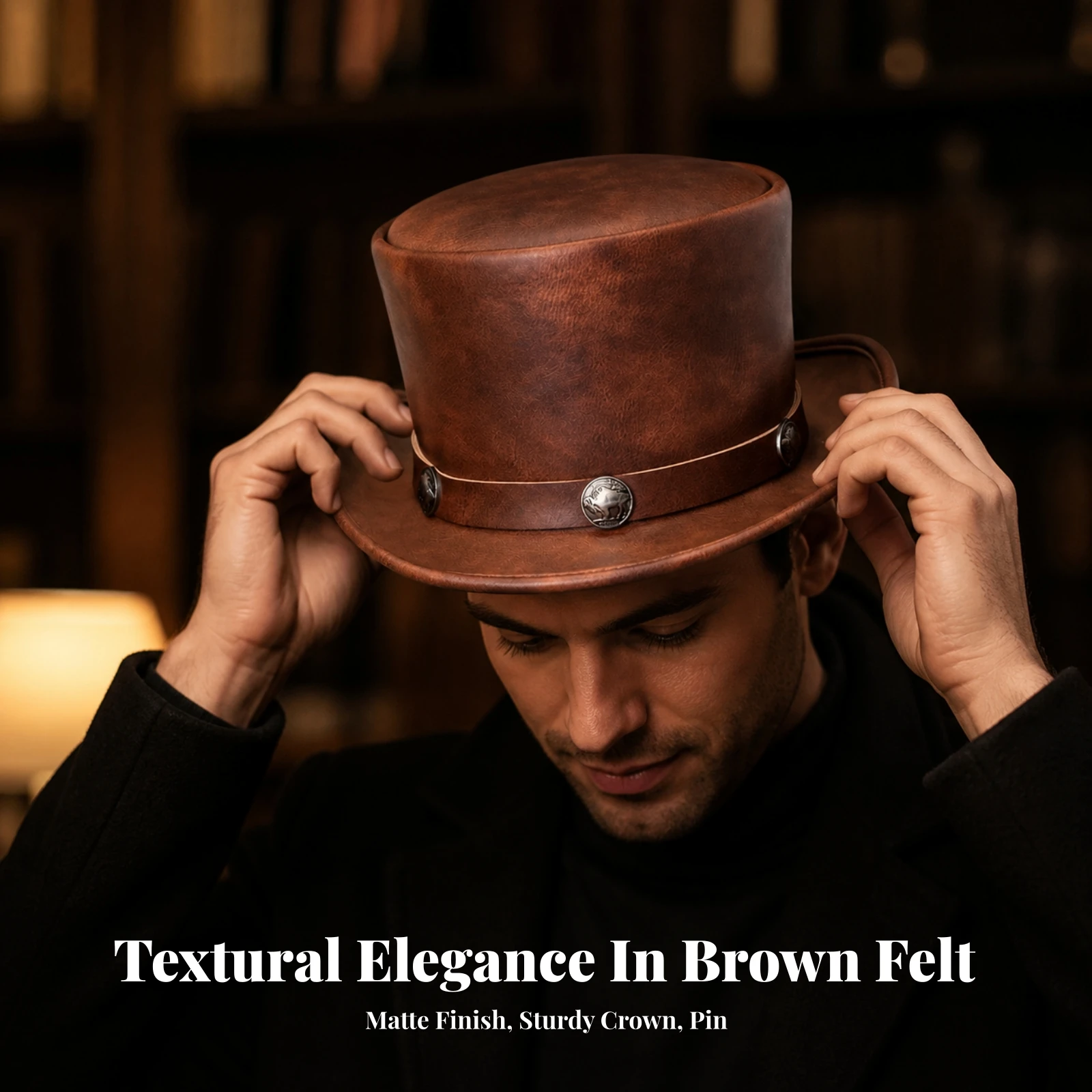 Top Hat with Hatband Classic Steampunk Top Hat Topper Comfortable Long-Lasting for Cosplayers, Cosplay, Costume Parties