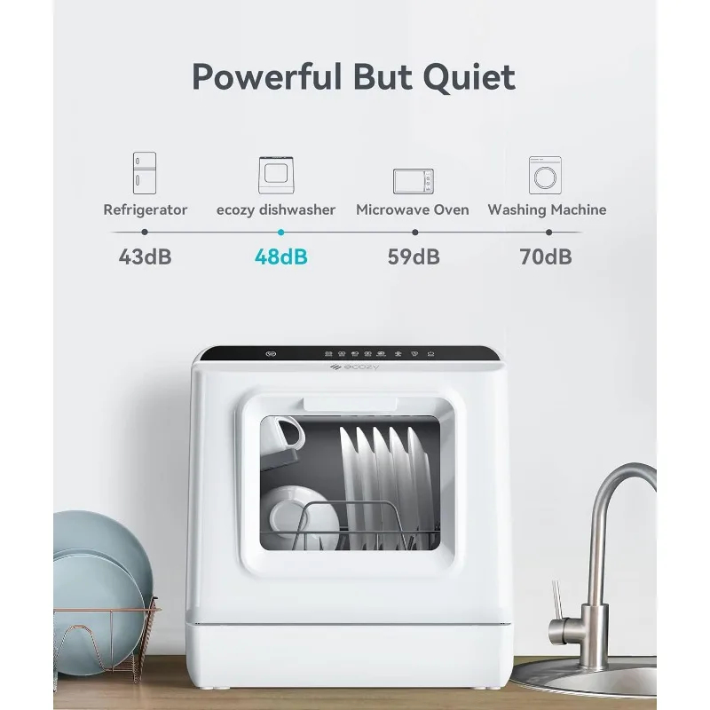 ecozy Portable Dishwasher Countertop, Mini Dishwasher with a Built-in 5L Water Tank, No Hookup Needed, 6 Washing Programs