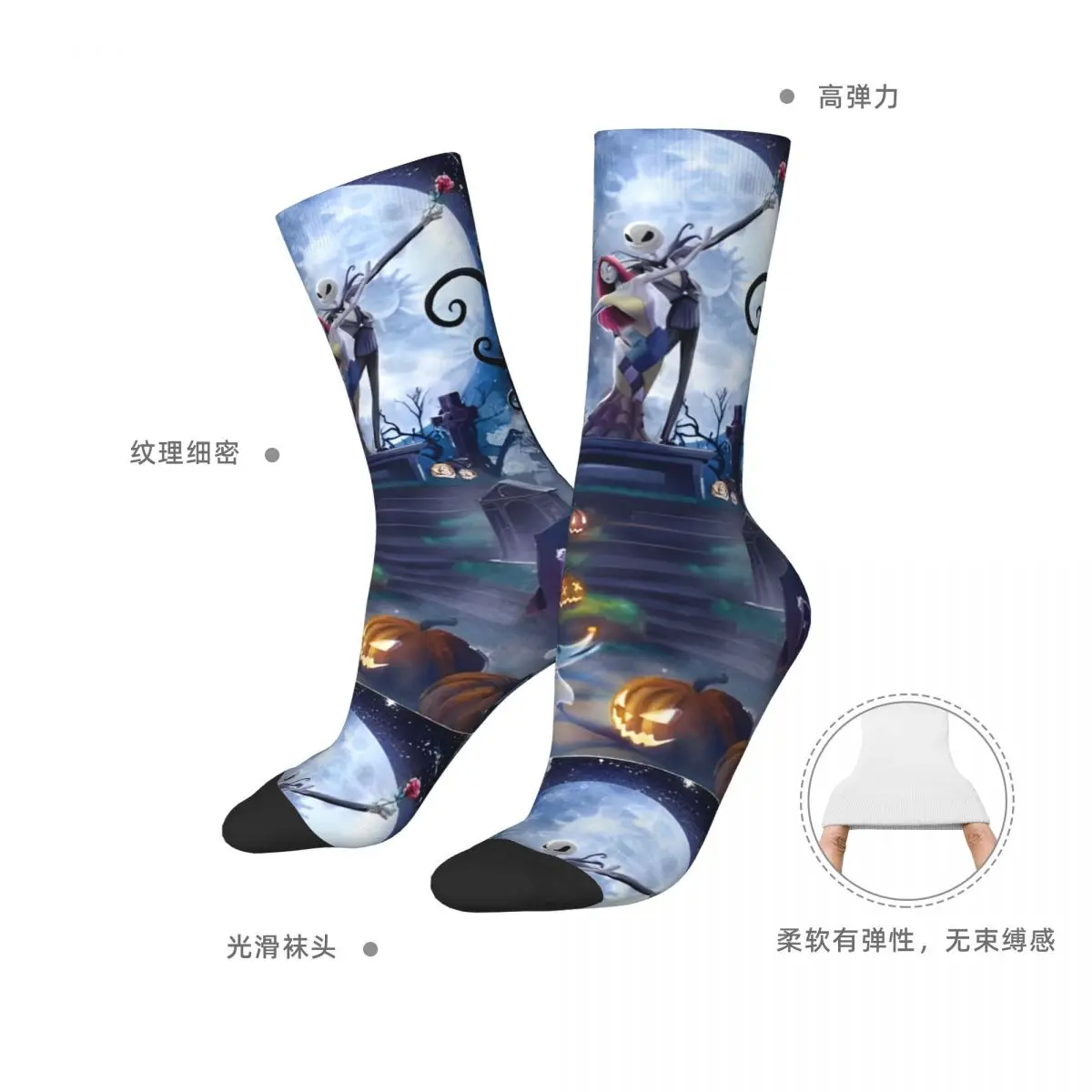 Zimowe Ciepłe Kolorowe Skarpety Damskie Męskie Horror Miasteczko Halloween Skarpety Jack Oddychające Skarpety Skateboardowe