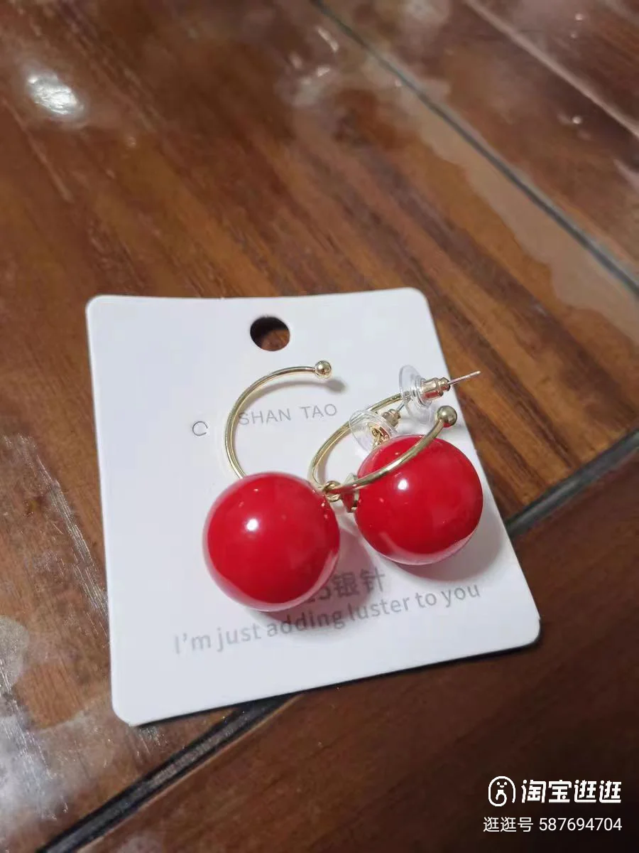 Red Pearl Hoop Earrings Korean Style Large Temperament Net Red Simple Earrings Jewelry Christmas  Trend Vintage Fashion