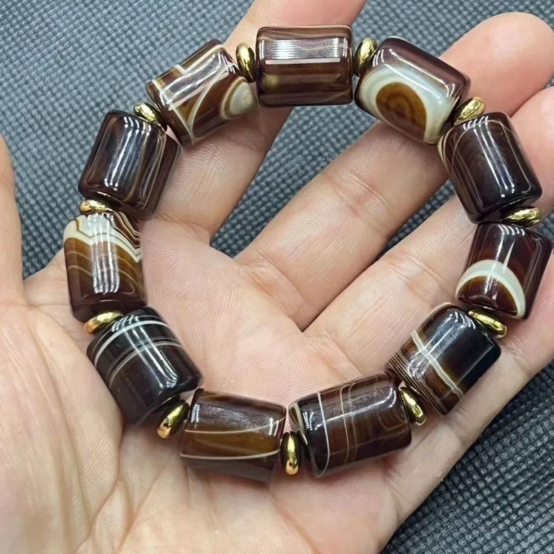 Natural silk-wrapped agate bucket beads hand row Passepartout men's bracelet beads bucket beads ethnic style