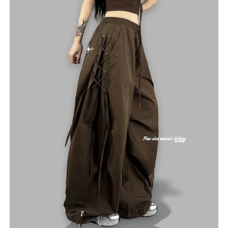 American Street Loose Pants Women Hip Hop Jazz Dance Wide Leg Trousers Fashion Drawstring Lace Up Quick-Drying Sports Pants New