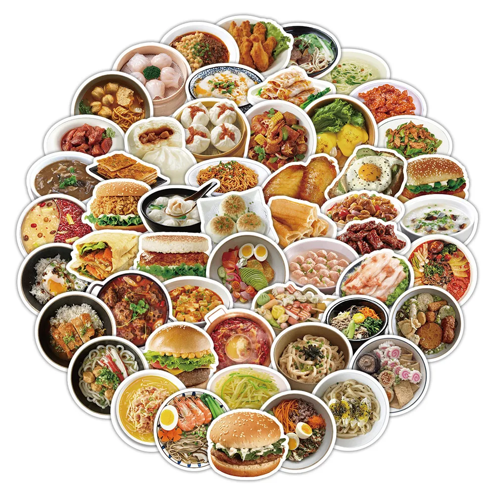 60 قطعة من ملصقات الوجبات الخفيفة الواقعية - شارات المطبخ النابضة بالحياة للمجلات وحافظات الهاتف وزجاجات المياه ومتجر ملصقات BulingBulingBuling #5