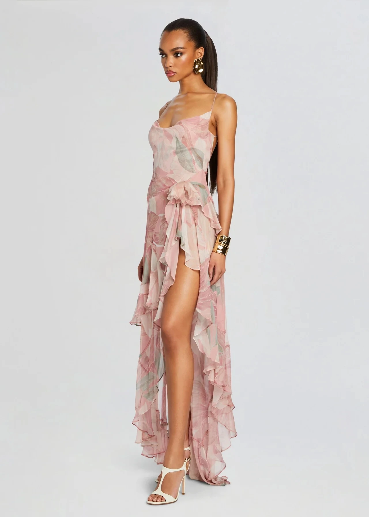 Fairy Dress Women Summer Light Pink Spaghetti Strap Backless Ruffles Asymmetric Long Holiday Going Out Floral Dresses