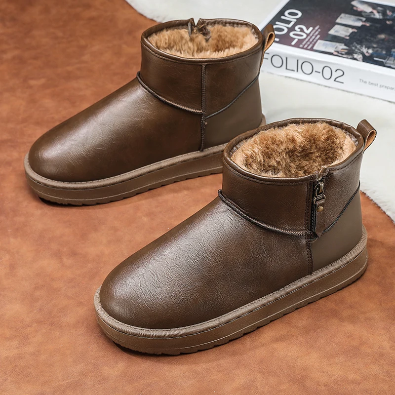 

Winter New Cold resistant and Warm Snow Boots Outdoor Men's Plush Leather Boots Comfortable Multi functional Casual Cotton Boots