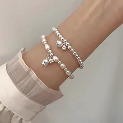 925 Sterling Silver Bracelet Pearl Lily Flower Beads Geometric Punk For Woman Girl Fashion Jewelry Gift Dropship Wholesale
