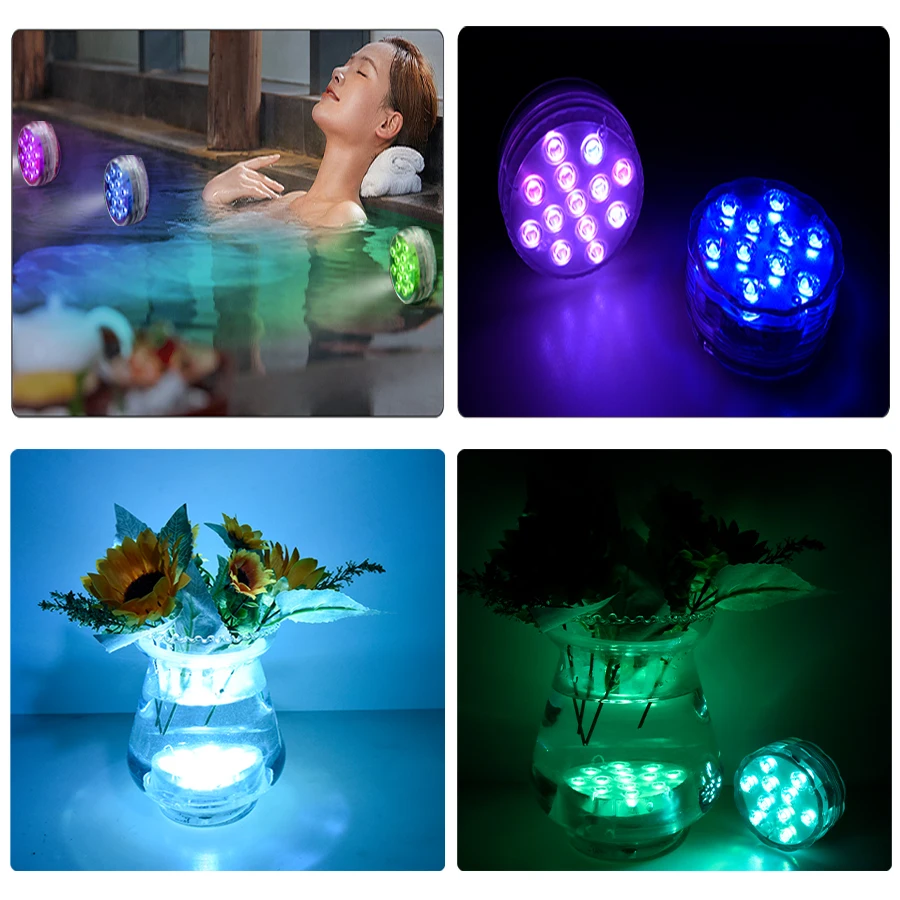 Pool Lights Underwater Lamp 10 LED RGB Remote Controlled Waterproof Outdoor Lighting Submersible Light Fish Tank Pond Disco