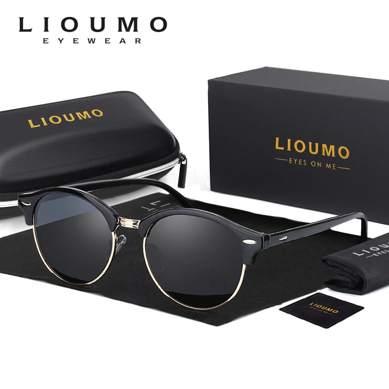 LIOUMO New Trending Rivet Frame Round Sunglasses For Men Polarized Glasses Women Anti-Glare Driving Goggles Trendy Shades UV400