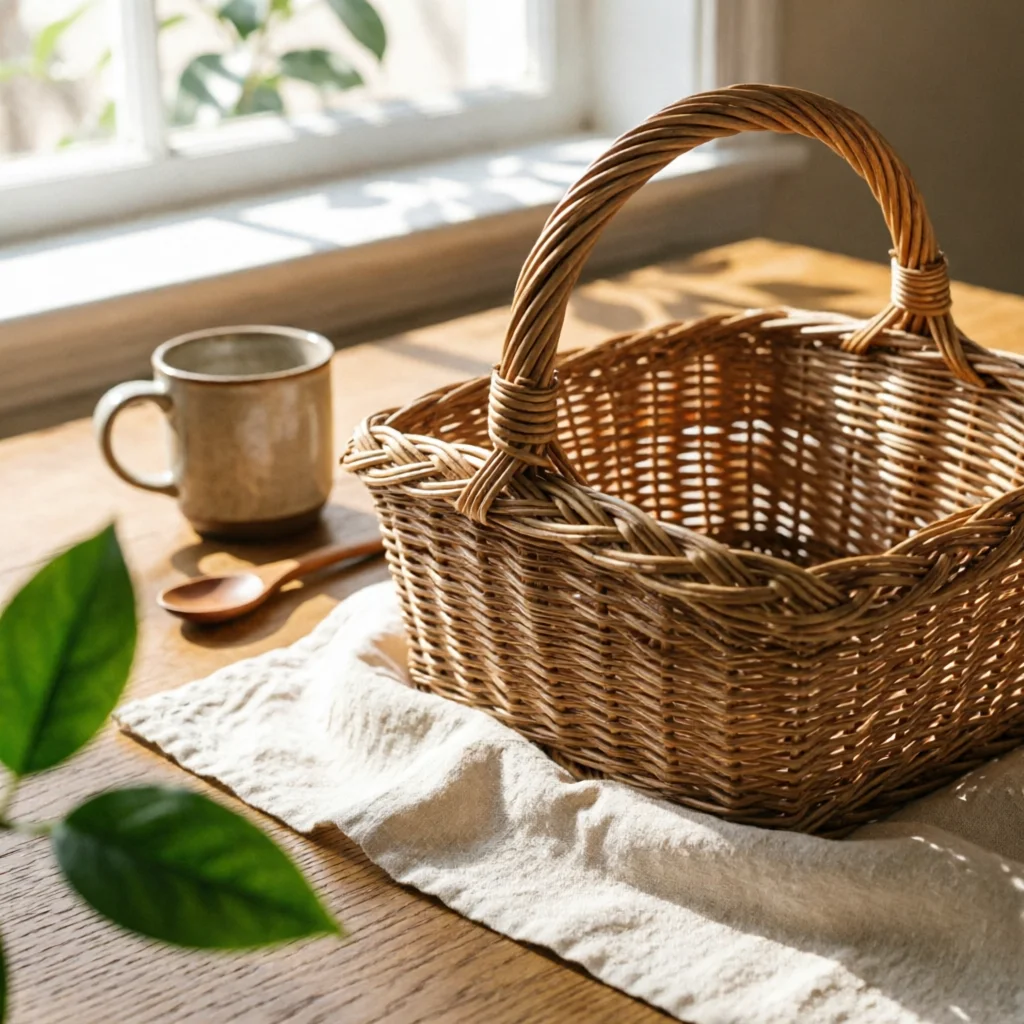 

Oval Wicker Basket Handwoven Wicker Picnic Basket Household Storage Flared Body Carrying Container Natural Wicker