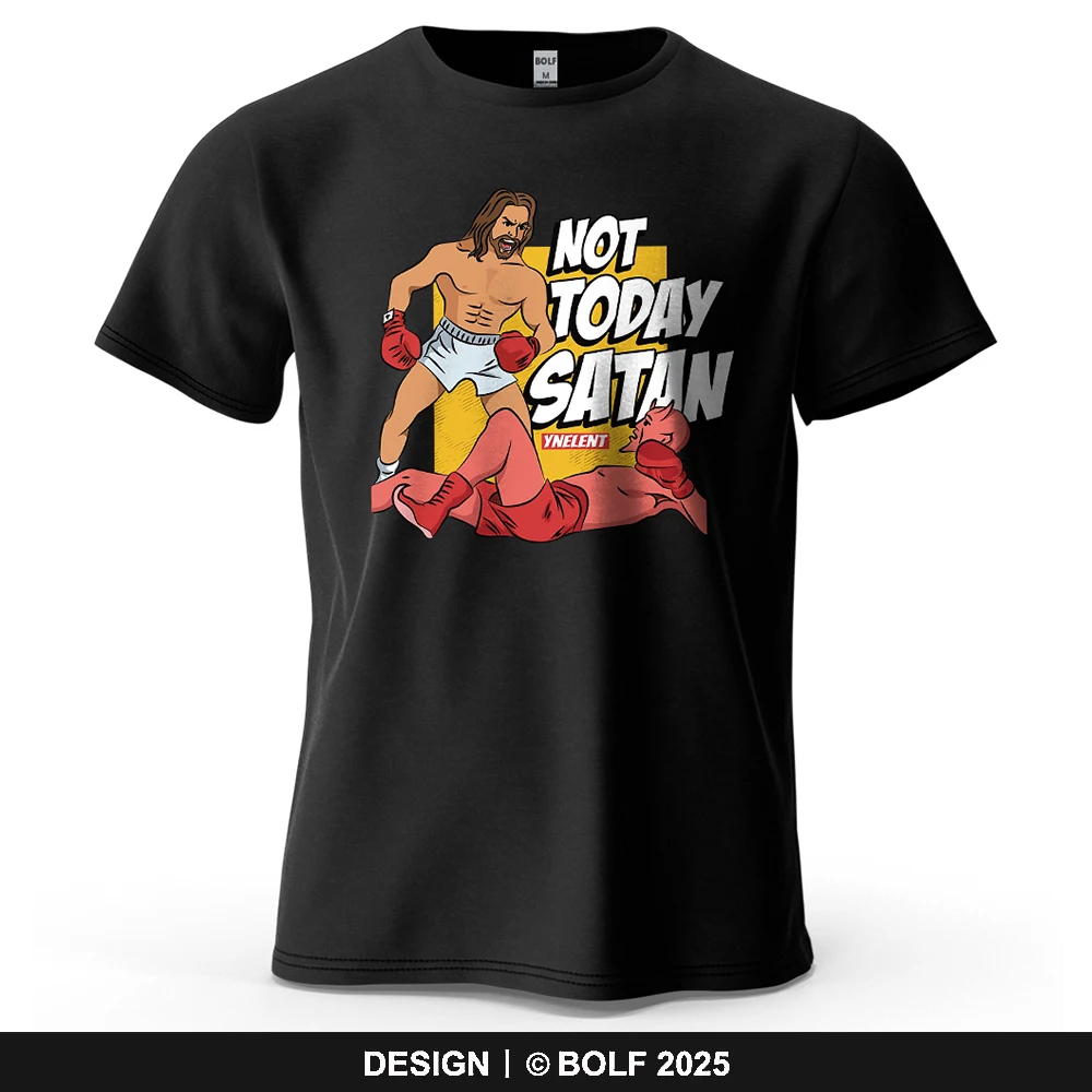 NOT TODAY SATAN Bedrucktes Herren-T-Shirt aus 100 % Baumwolle, übergroß, Gott und Teufel, Comic-Grafik-T-Shirts für Damen, Tops, T-Shirts, Streetwear