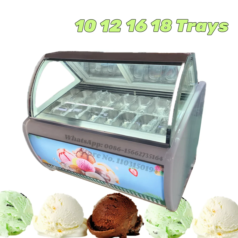 

Italian Ice Cream Display Showcase Freezer Commercial Gelato Display Machine Storage Freezers With 10 12 16 18 Pans