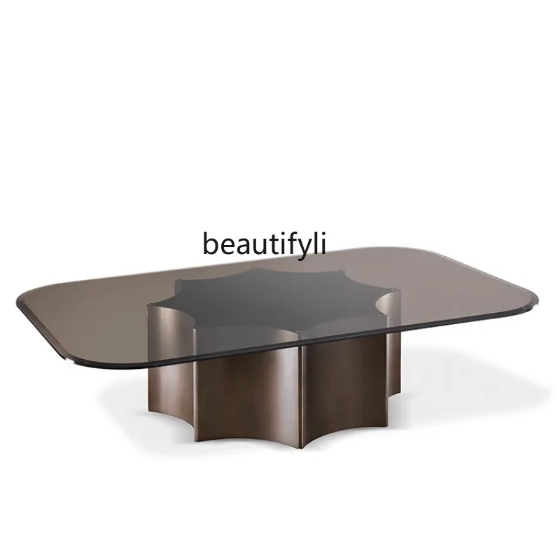 

Modern Simple Tempered Glass Table Brown Rectangular Rounded Coffee Table Designer High-End Furniture living room furniture