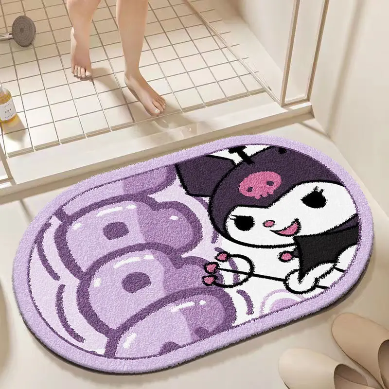 Kuromi Cartoon Imitation Cashmere Bathroom Anti Slip Foot Mat, Anime Stitch Bathroom Absorbent Quick Drying Floor Carpets