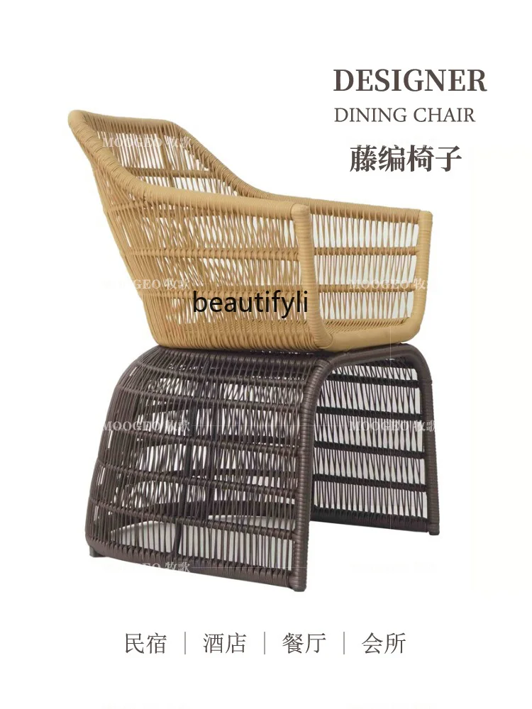 Outdoor Desk-Chair Combination Rattan Chair Outdoor Courtyard Rattan Chair Outer Swing Designer Model Dining Chair