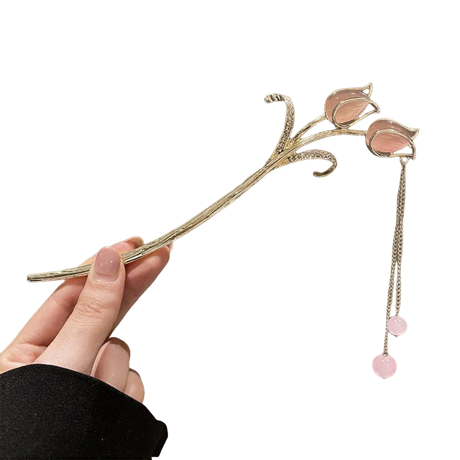 Chinese Classical Tassel Tulip Hair Stick Hairpin Smoothly Polished Hair Accessories for Christmas Wedding Party Gift