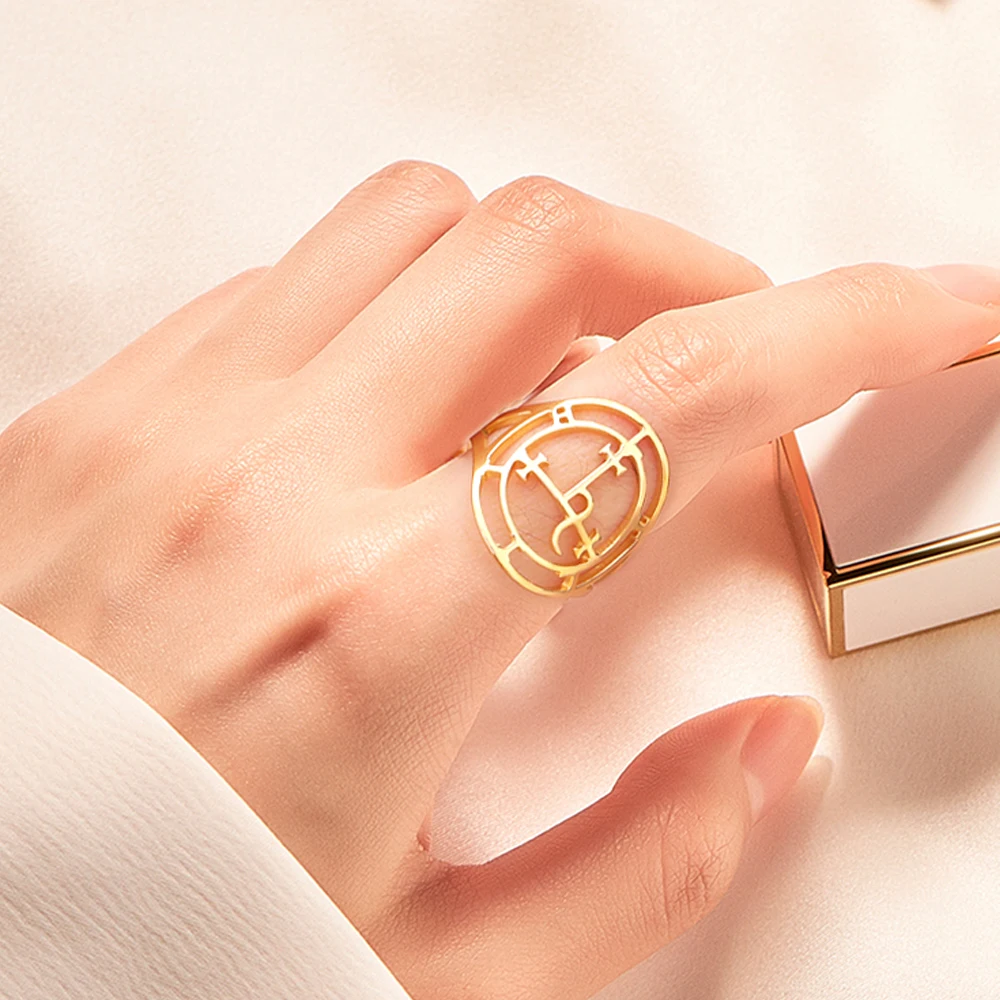 Dawapara الكلاسيكية سيجيل من ليليث الدائري الثلاثي القمر المرأة خاتم الفولاذ المقاوم للصدأ باقان الويكا تميمة الأساطير المجوهرات