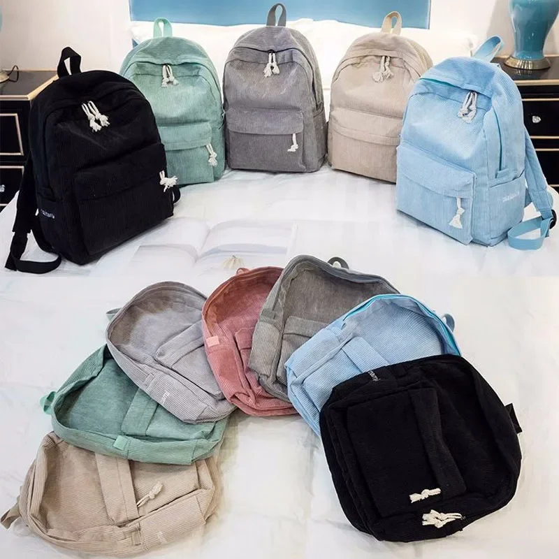 Soft Corduroy Women Backpack Female Travel Backpack Teenage Girls Striped School Backpack Large Capacity Book Bag