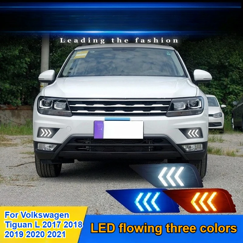 ل Volkswagen Tiguan L 2017 2018 2019 2020 2021 LED أضواء النهار المتدفقة الجري تعديل المصد الأمامي أضواء القيادة