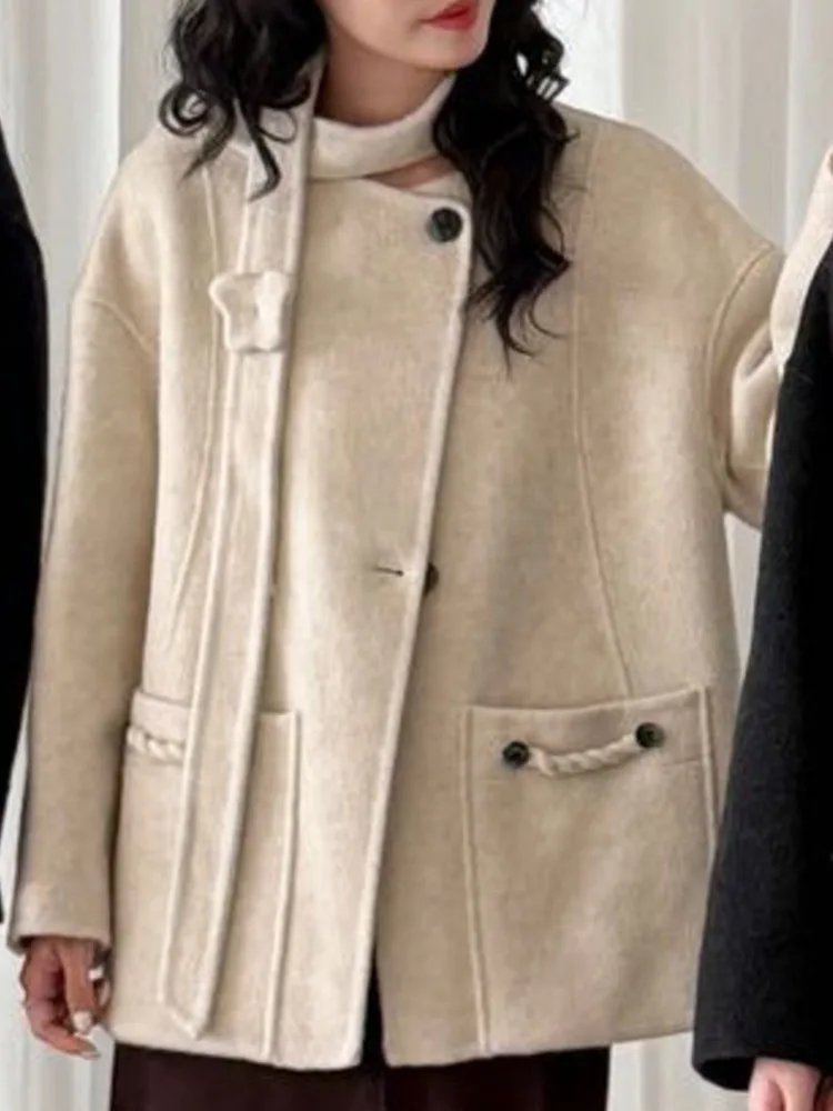 ZMEENNA Damen-Kurzmantel aus Wollmischung mit Knopfleiste vorne, schicke Winterjacke mit einzigartigen Kragen und Taschendetails ZM4006