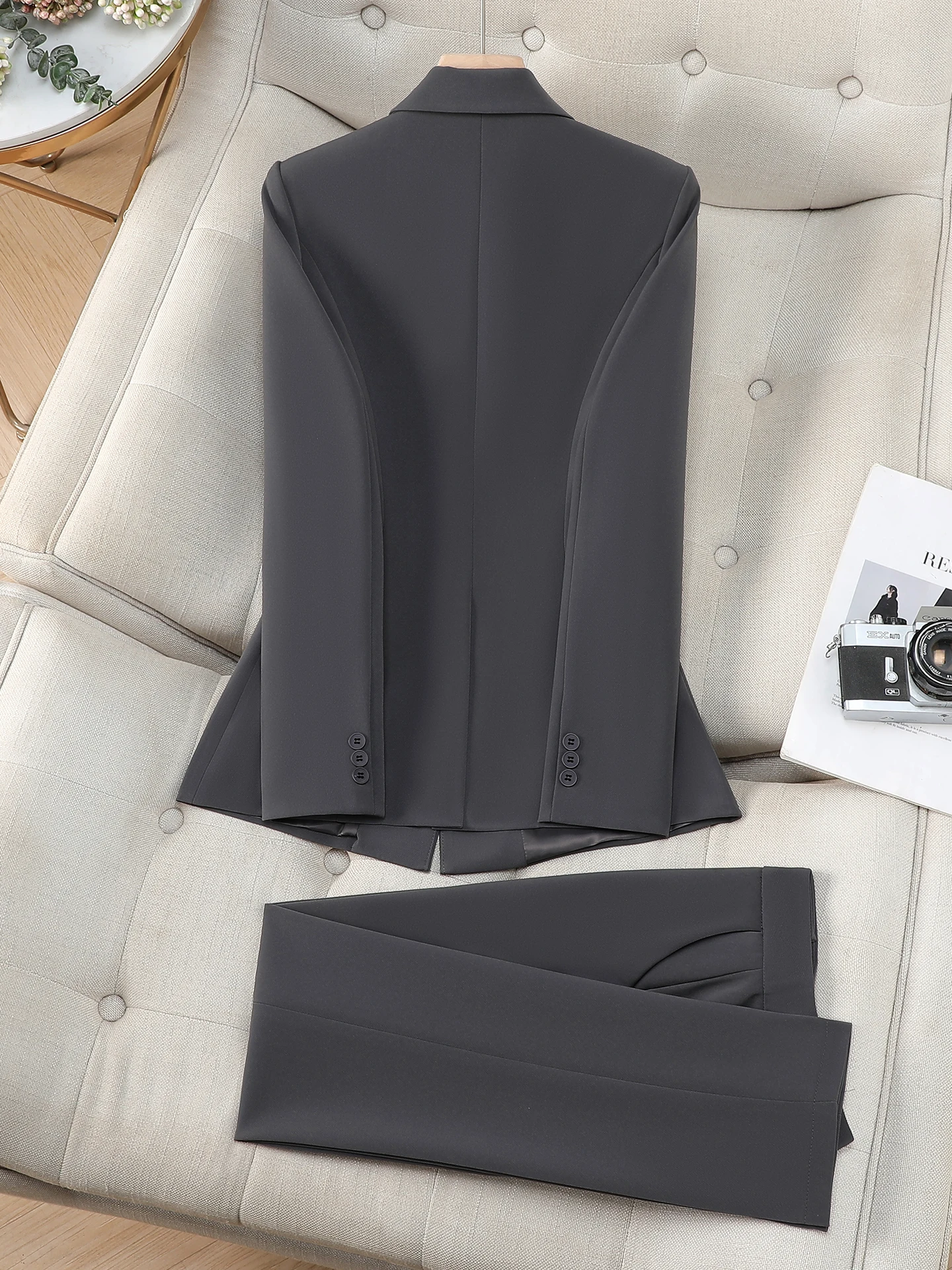 Gray Suit Set Women's University Student Public Exam Interview Professional Clothing Lady's Formal Outerwear Polyester Fiber