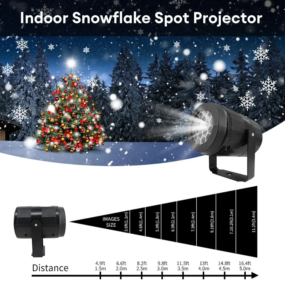 New Year LED Christmas Dynamic White Snowflake Projector Outdoor Rotating Stage Projection Light For Bedroom Ceiling Decoration