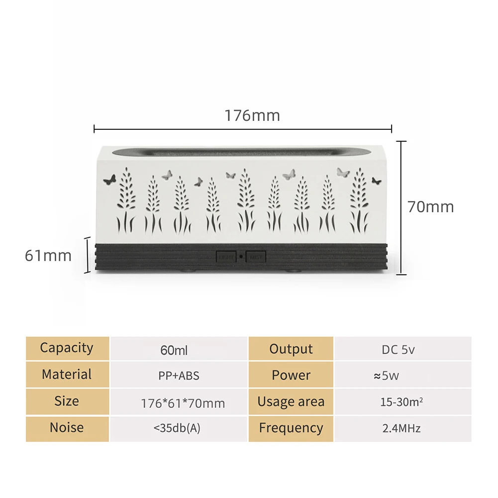 60ml Diffuser & Humidifier With Butterfly Design Colorful Lights Square For Various Settings Including Homes Offices