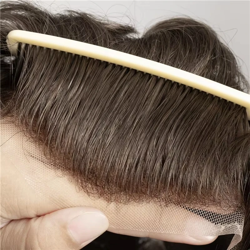 100% شعر ريمي بشري للرجال باروكة أمامية من الدانتيل قابلة للتنفس دانتيل سويسري كامل مع عقدة مبيضة نظام أمامي من الدانتيل شعر هندي