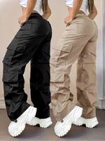 Pantalones Cargo de Mujer, Estilo Nuevo de Primavera 2026, Multibolsillos, Cintura Alta, Corte Recto Holgado, Casuales, para Uso Diario en Todas las Temporadas