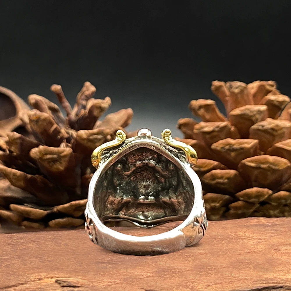 Punk Bull‑Head Adjustable Band Ring for Men, Trendy Motorcycle‑Style Jewelry with Red‑Tone Animal‑Eye Inlay Statement Piece