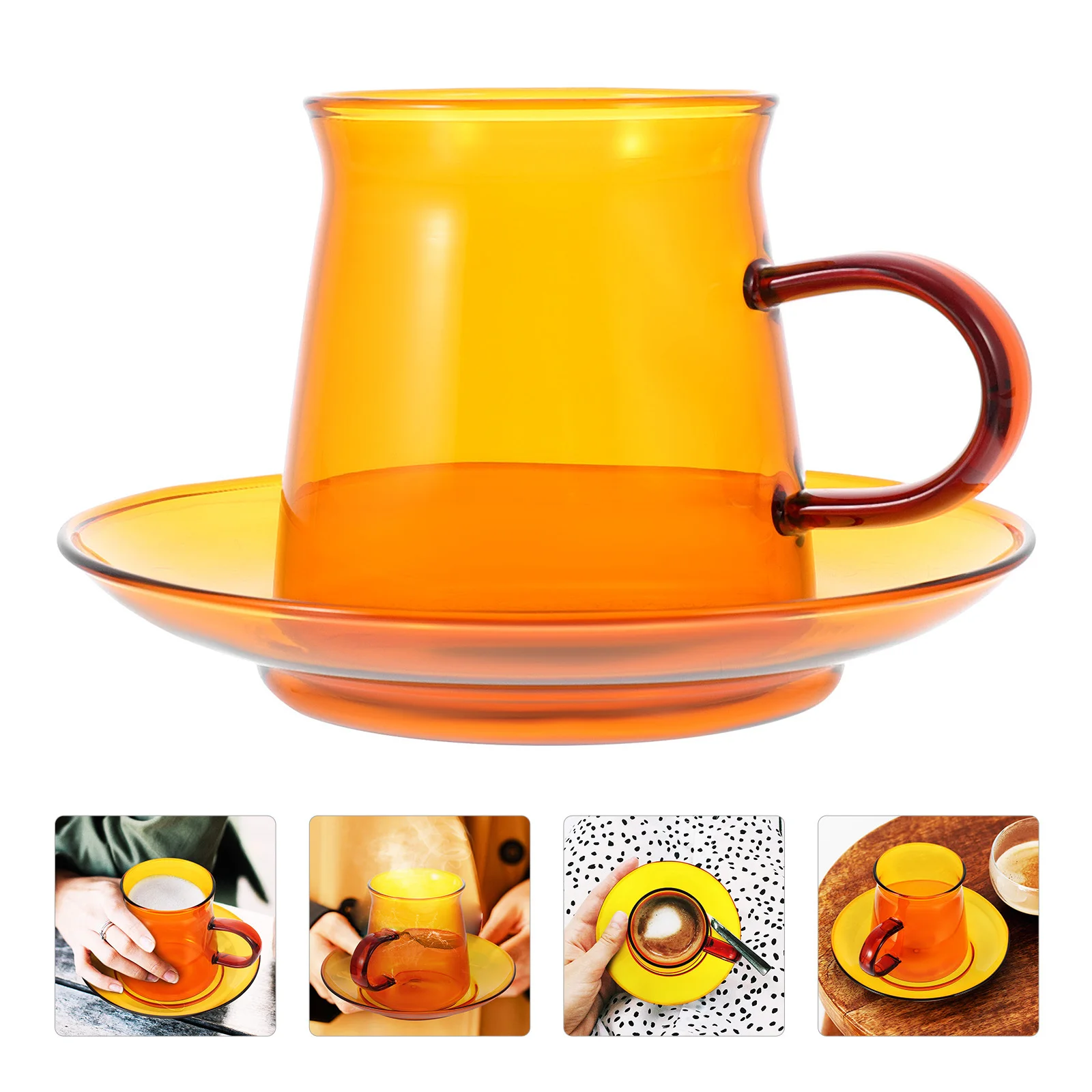 

1Set Glass Coffee Cup Vintage Style Coffee Saucer Simple Drinking Cup for Home Cafe Bakery Afternoon Tea Cups