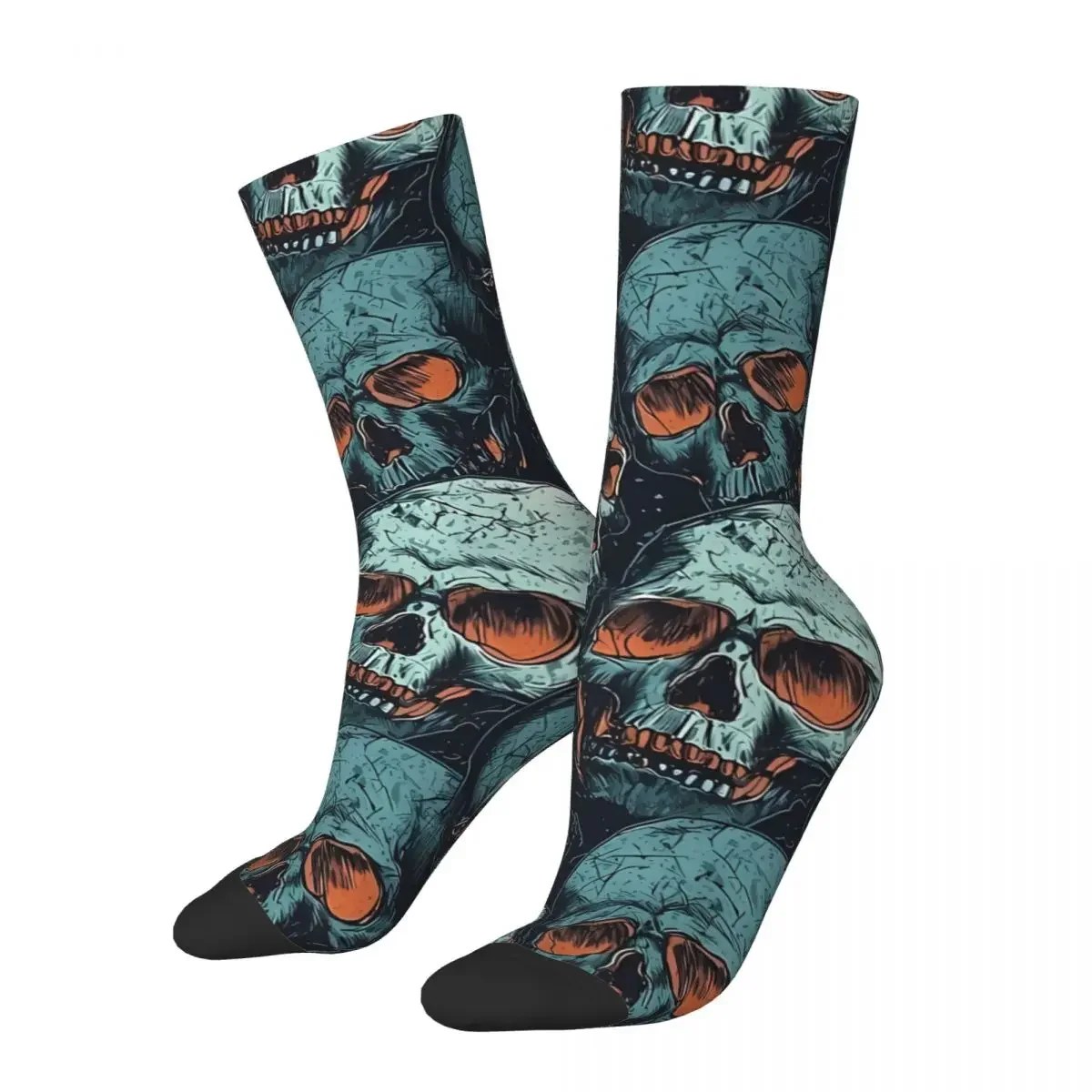 Funny Crazy Sock For Men Hand Drawn Grunge Skulls Hip Hop Grunge Skulls Breathable Pattern Printed Crew Sock Novelty Gift