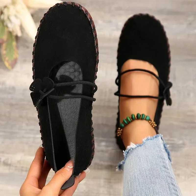 Zapatos informales de suela plana para mujer, calzado cómodo con cabeza redonda, a la moda, talla grande, novedad de verano 2024