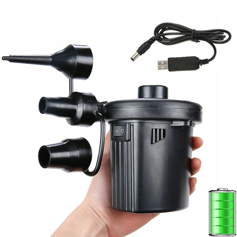 12V Electric Air Pump Inflator Air Compressor 220V Battery Rechargeable Portable For PVC Boat Mattress Inflatable Pool Raft Bed