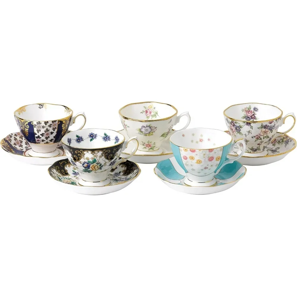 Cup Sets,1900-1940 5-Piece Teacup & Saucer Set, 6Fl Oz