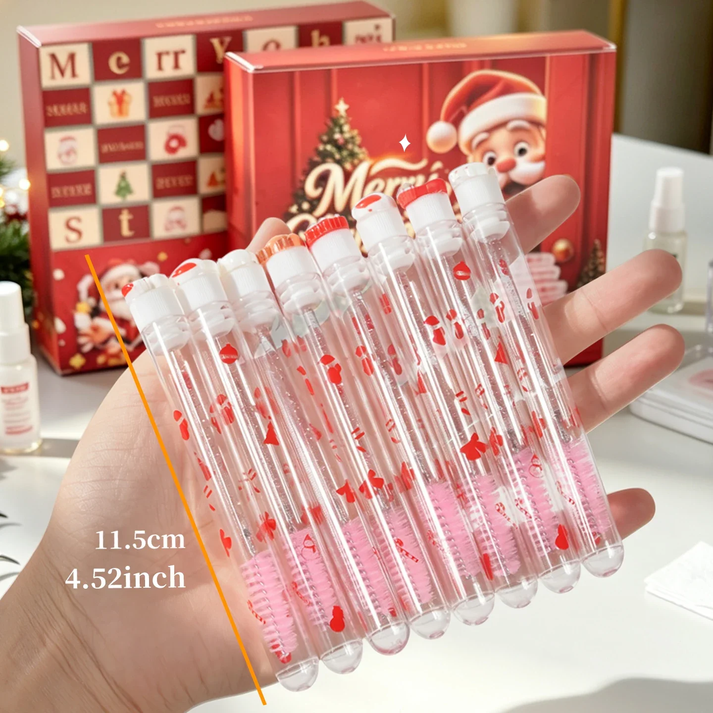 20 Stück Weihnachts-Wimpernbürsten, Santa-Schneeflocken-Mascara-Bürsten, Wimpernbürsten, Augenbrauenkämme, Make-up-Werkzeuge mit luxuriöser Geschenkbox für die Weihnachtszeit – Detail 4