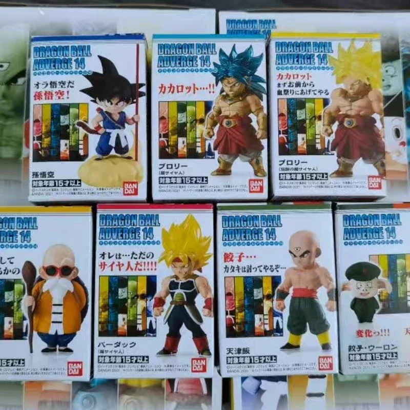 Bandai-figuras de acción genuinas de Dragon Ball Adverge 14, juguete de dulces, Son Goku, maestro Roshi, Tien Shinhan, Chiaotzu, Uron, Broli