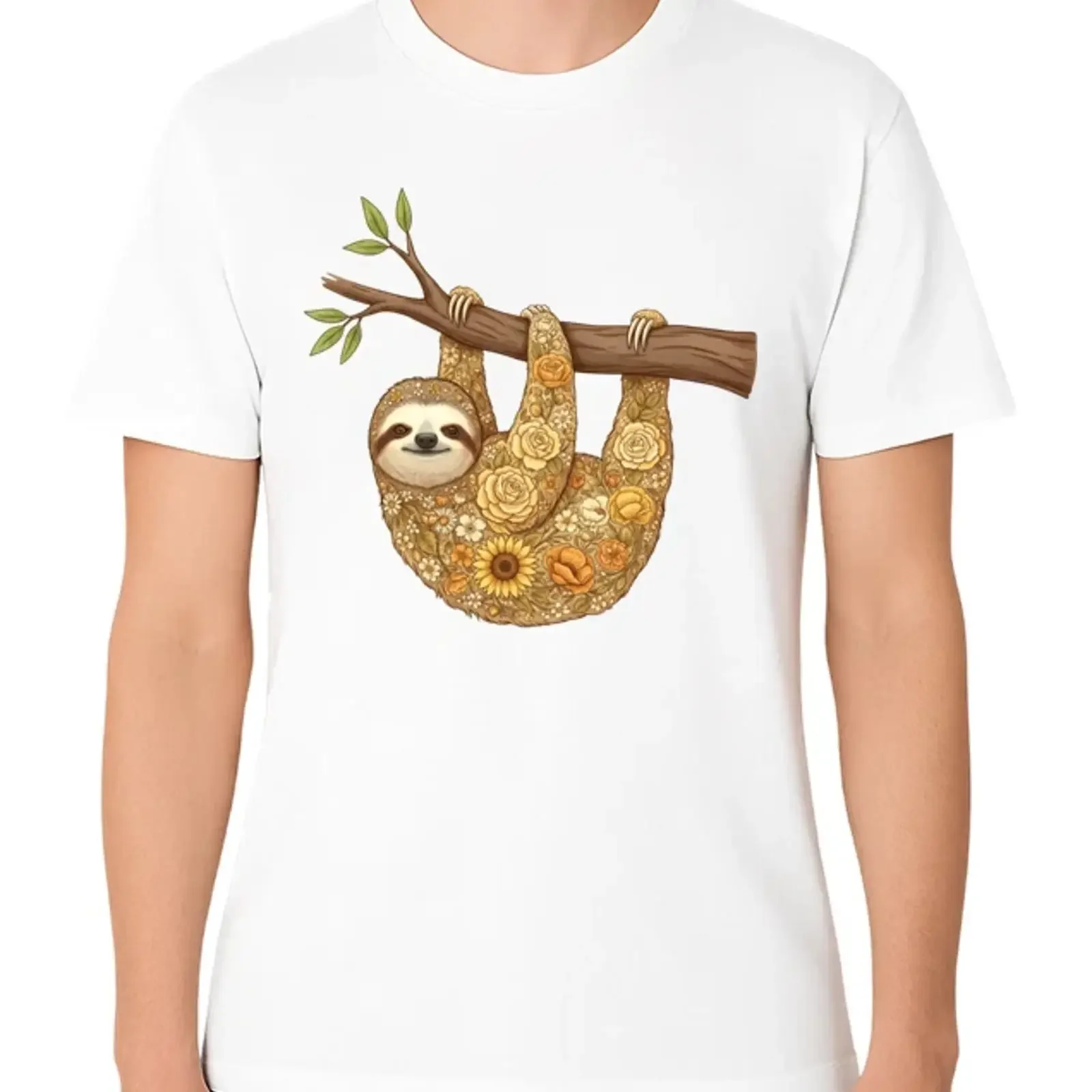 Floral Sloth T Shirt Cute Hanging Animal  vintage Washed Soft Casual Stylish designer clothes Comfortable Versatile Breathable