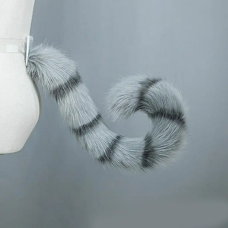 652f Faute en faux réglable pour le bandeau d'oreille chat le coffre queue en peluche costume fête prétendue multic