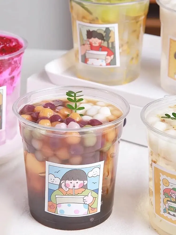 Vaso Desechable de Alta Transparencia para Bebidas, Leche de Nuez, Pudín, Leche de Doble Capa, Vaso Redondo de Almidón de Papa