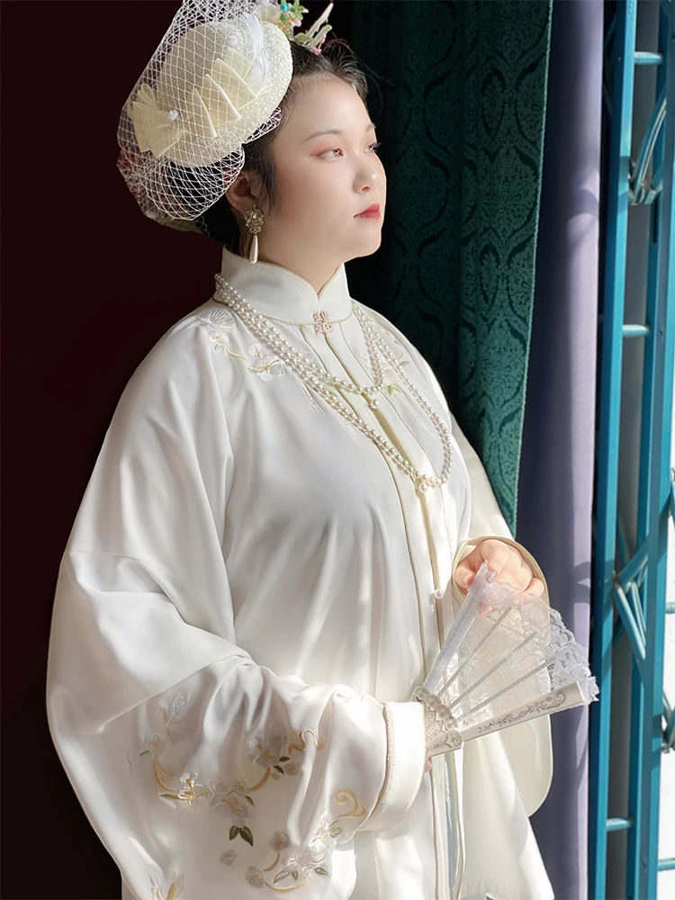

Original Large Size Hanfu Women's Spring Autumn Ming Dynas Standing Collar Button Front Sve Long Sve Floral Embroidery