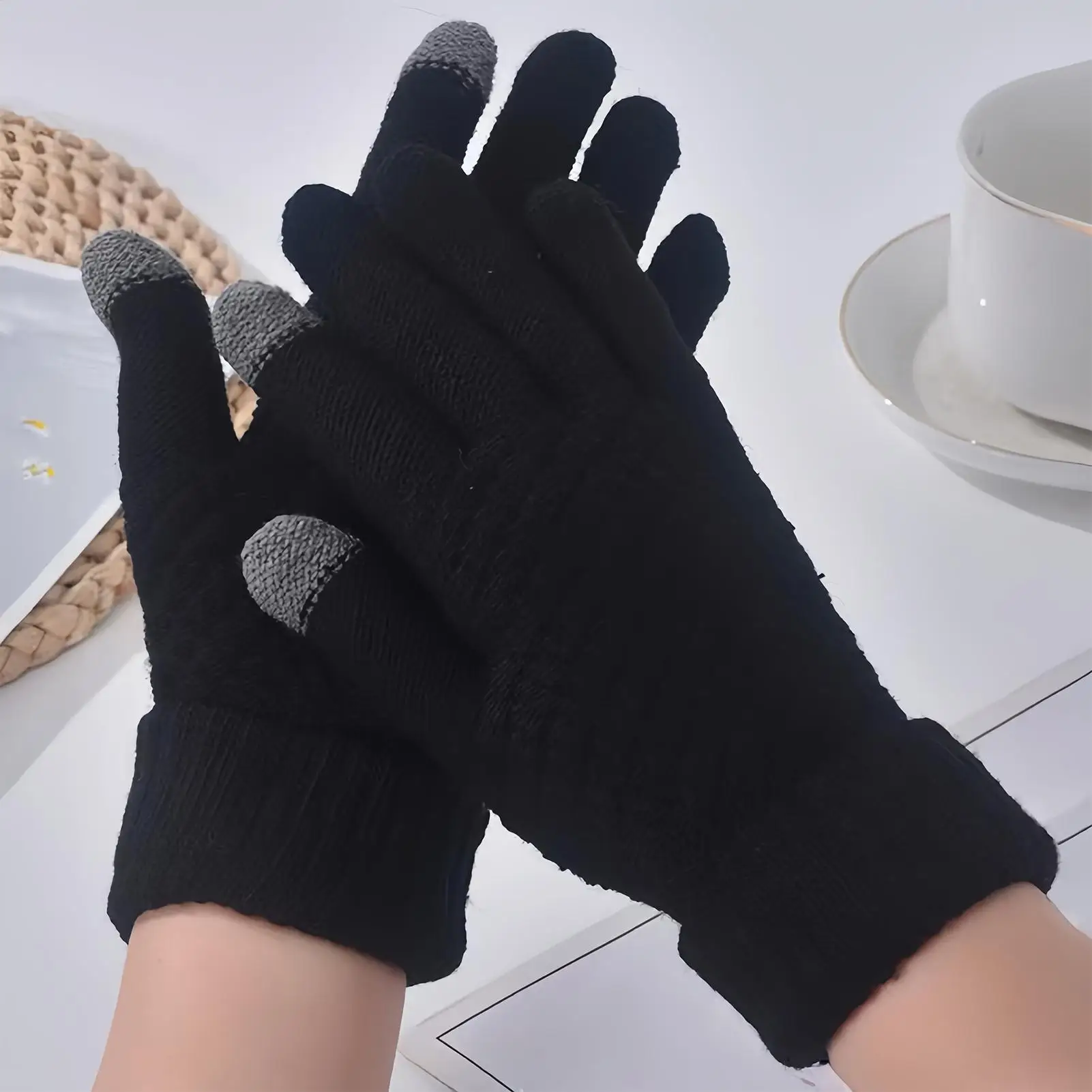 Gestrickte Touchscreen-Handschuhe, rutschfest, warm, für den Winter, warme Fingerhandschuhe, verdickte Handschuhe für Laufen, Sport, Fahren, Reiten