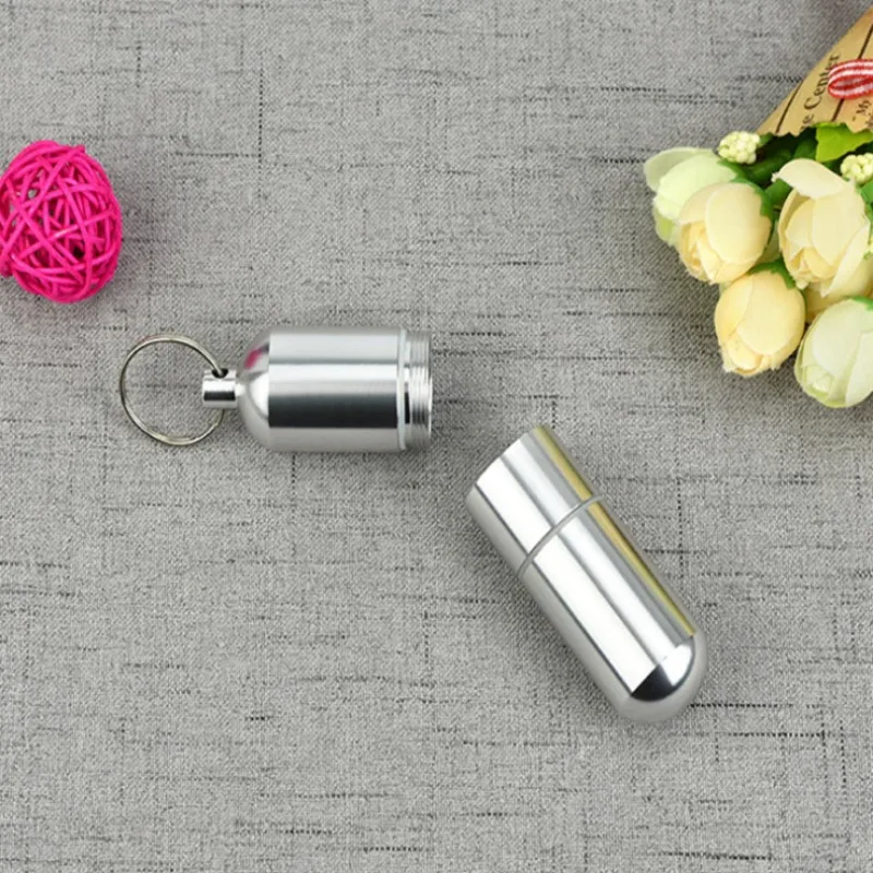 Silver Aluminum Alloy Cigarette Case Portable Tobacco Box Waterproof Pill Toothpick Capsule Bottle Keychain Mens Gift Gadgets