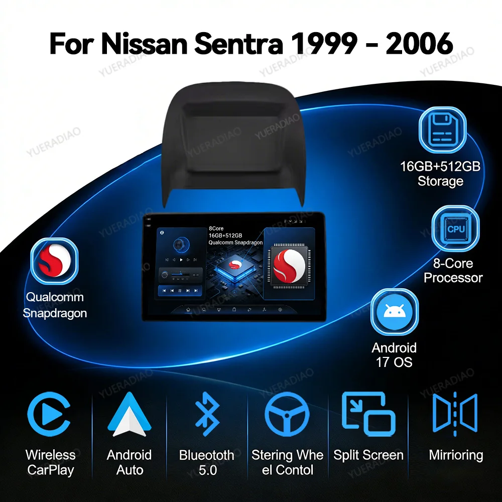Android 17 Car Radio For Nissan Sentra 5 B15 1999 - 2006 Wireless Carplay Auto Multimedia Video Player GPS NAVI 4G WIFI QLED DSP