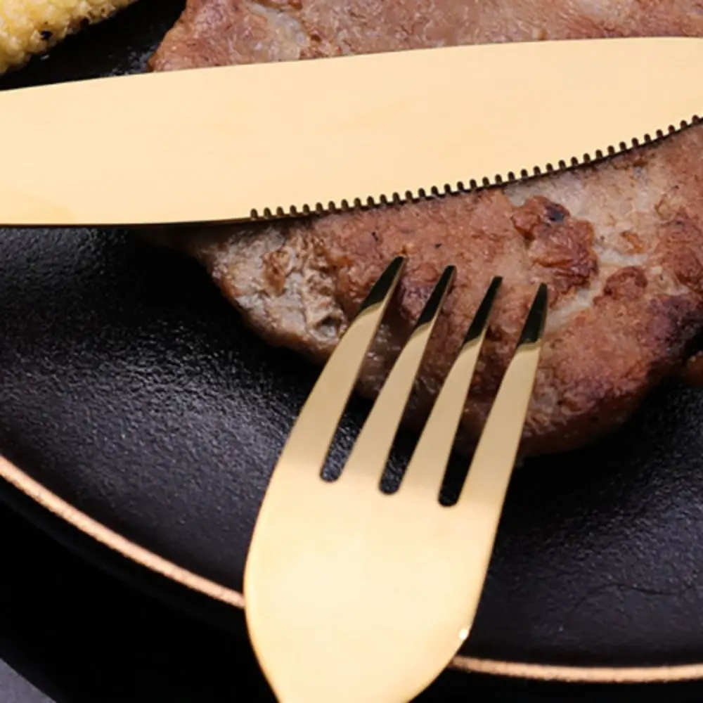 

24pcs Vintage Steak Cutlery Set Thickened Non-slip Handle Dessert Fork Spoon Set Mirror Polished Smooth Edges Fork Spoon Set