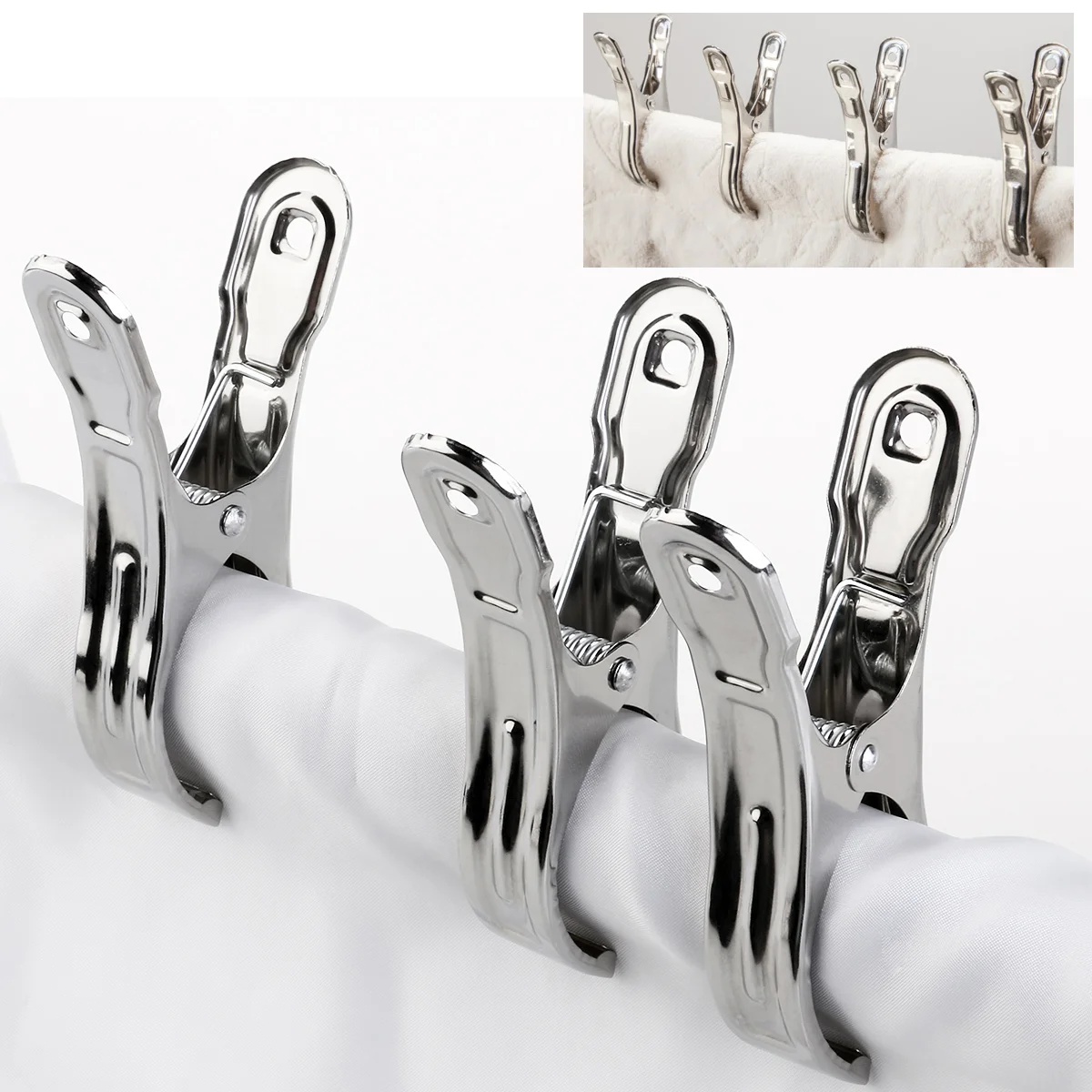 Stainless Steel Windproof Clothespins, Toalha Clips, cabides, Clipe Lavanderia, Hanging Tongs, Padrão Aleatório, 6pcs