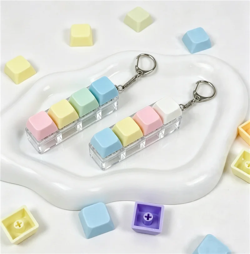 Gradient Color Macaron Keyboard Fidget Click Toy Portable Key Chain ASMR Satisfying Mechanical Sound Desk Stress Portable Toy