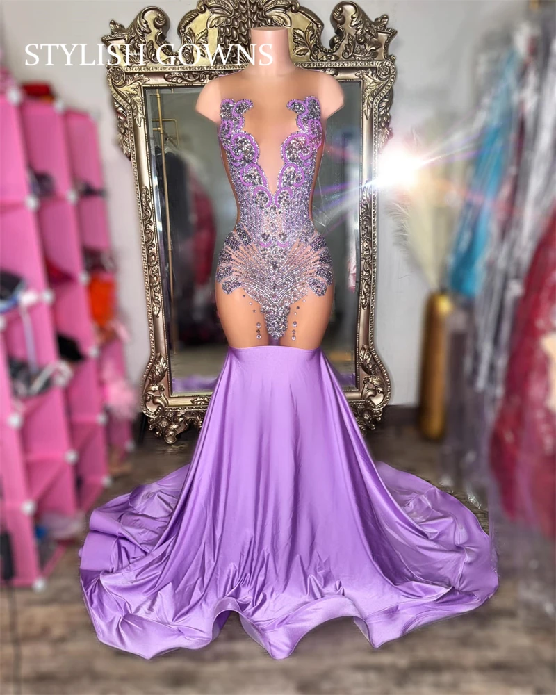 

Luxury Lavender Purple Prom Dress 2025 Glitter Crystals Beads Diamonds Birthday Party Dress Evening Gown Robe Customized