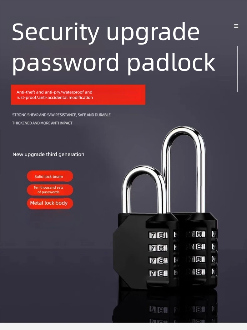 

4-Digit Padlock​​ – Durable Waterproof Combination Lock for Door, Suitcase, Cabinet, Locker, and Bags Heavy Duty Padlock